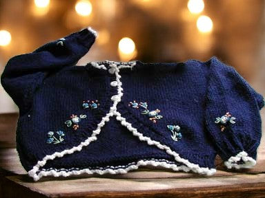 Knitted Girls Bolero-Style Cardigan with Stunning Hand-Stitched Embroidery