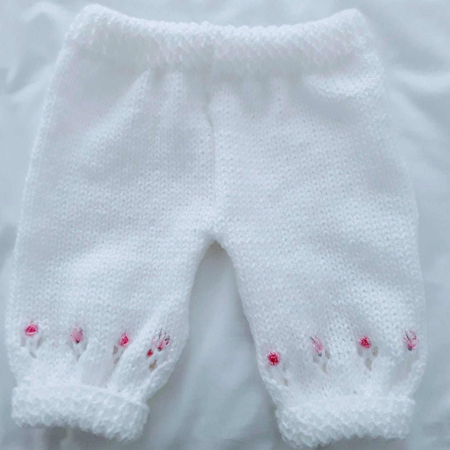 Hand Knitted Baby Leggings – Soft 8ply Acrylic Yarn, Embroidered Baby Knit Pants, Handmade Baby Clothes, Custom Colours, Newborn to Toddler