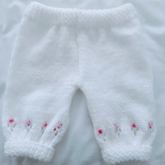 Hand Knitted Baby Leggings – Soft 8ply Acrylic Yarn, Embroidered Baby Knit Pants, Handmade Baby Clothes, Custom Colours, Newborn to Toddler