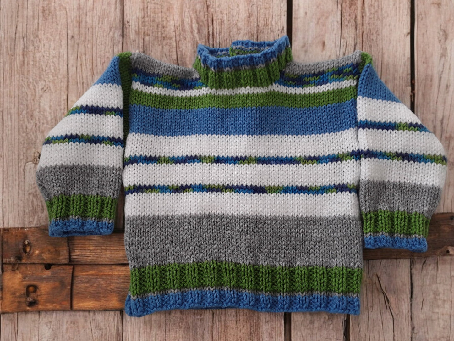 Boys' Knitted Round Neck Stripe Sweater – Hand-Knitted Striped Pullover  Product Description