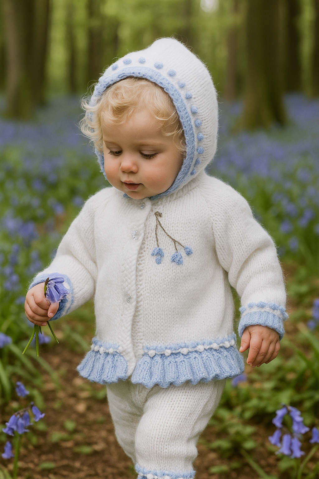Pretty Baby Girl Hoodie – Frilly Knit Design with Flower Embroidery