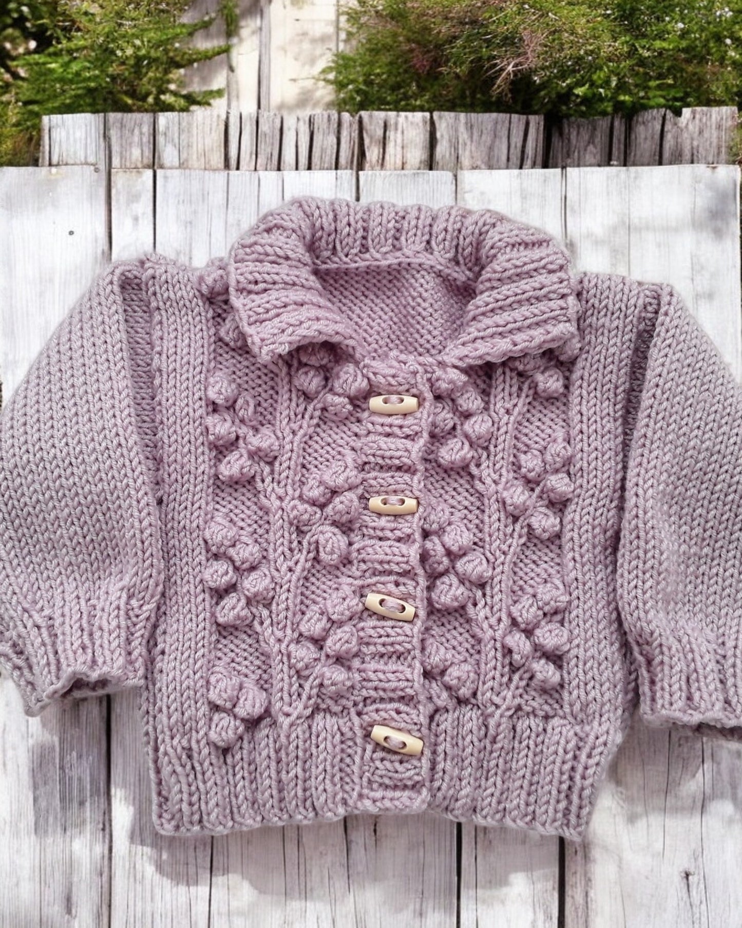 Hand-Knitted Bobble Baby Cardigan with collar: Perfect for Little Ones