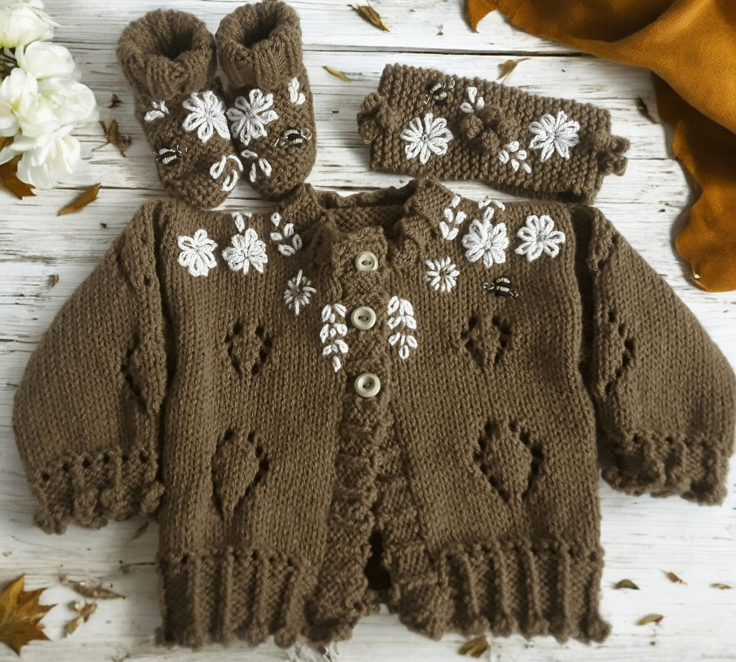 Charming Girls' Embroidered Cardigan Set: Headband & Boots Included