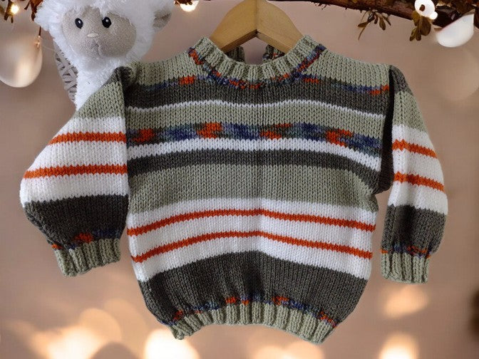 Boys' Knitted Round Neck Stripe Sweater – Hand-Knitted Striped Pullover  Product Description