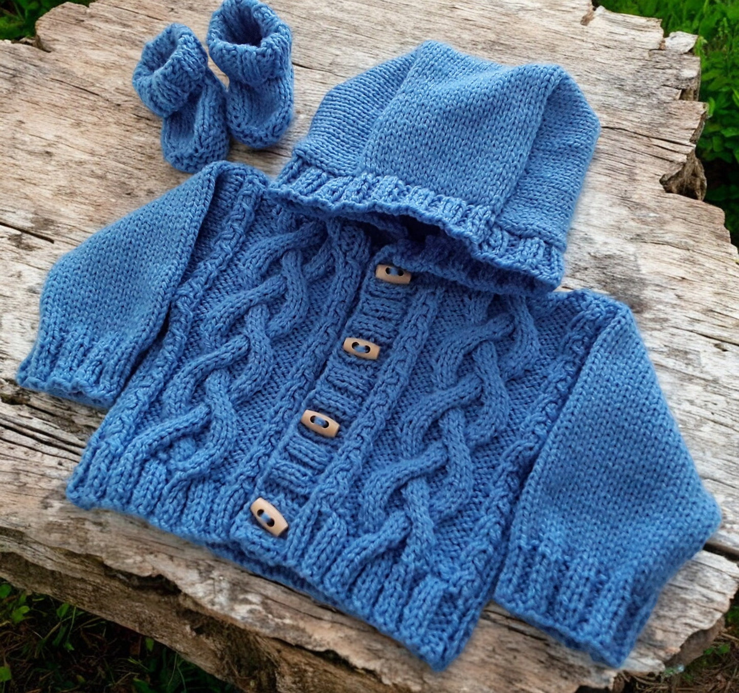 Boys' Cable Front Knitted Hoodie with Matching Boots – Cozy Baby Boy Outfit