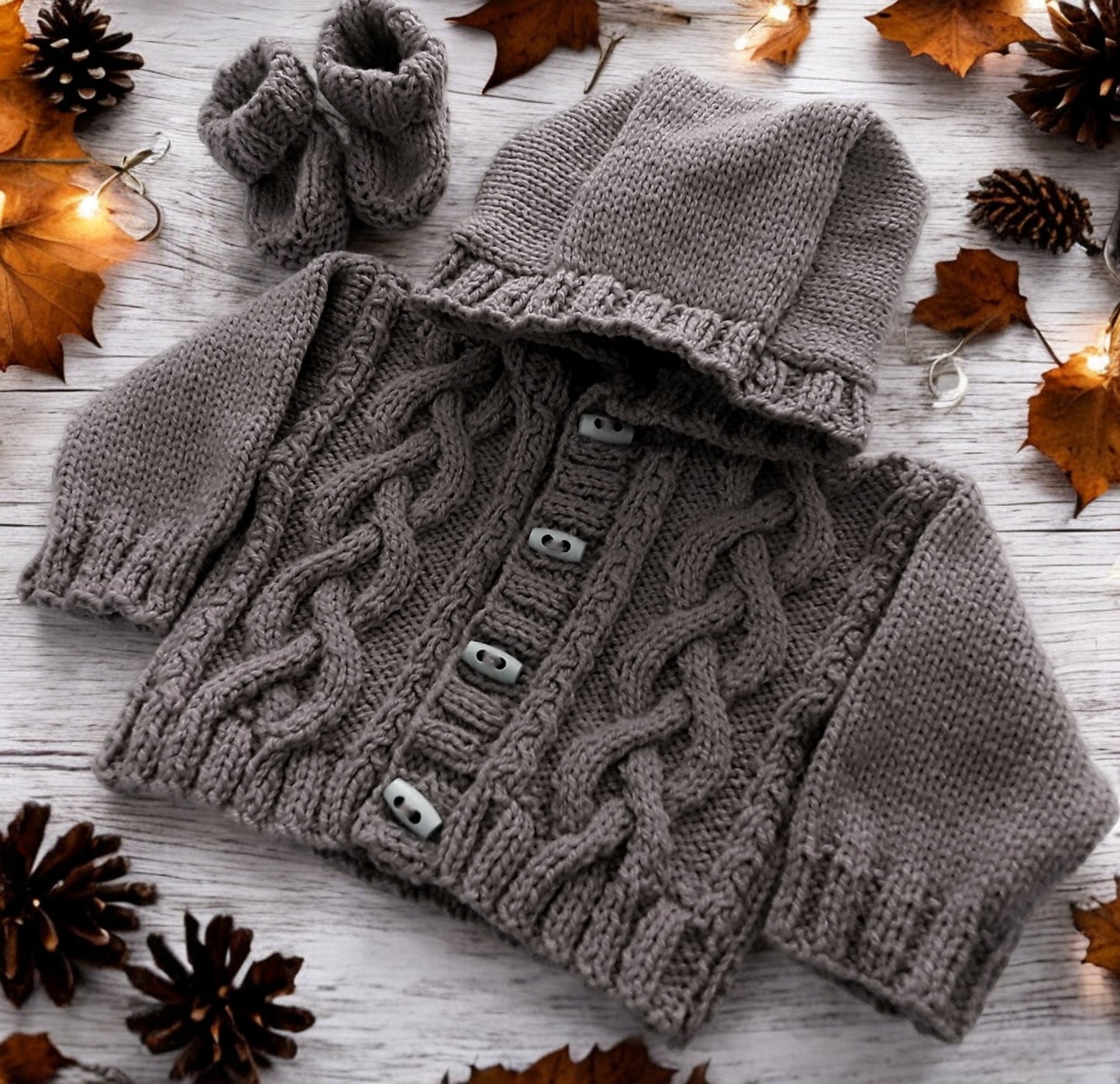 Boys' Cable Front Knitted Hoodie with Matching Boots – Cozy Baby Boy Outfit