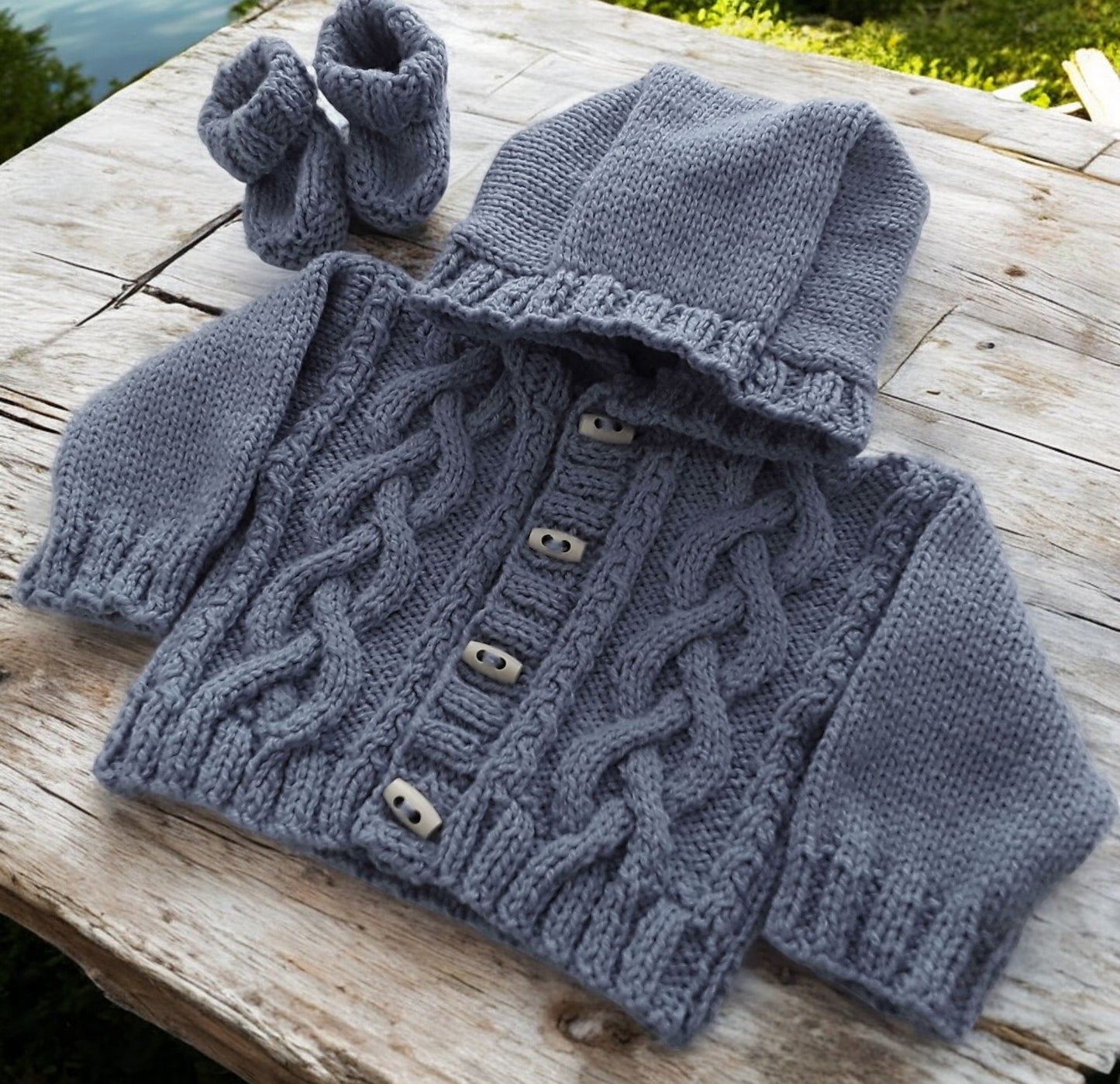 Boys' Cable Front Knitted Hoodie with Matching Boots – Cozy Baby Boy Outfit