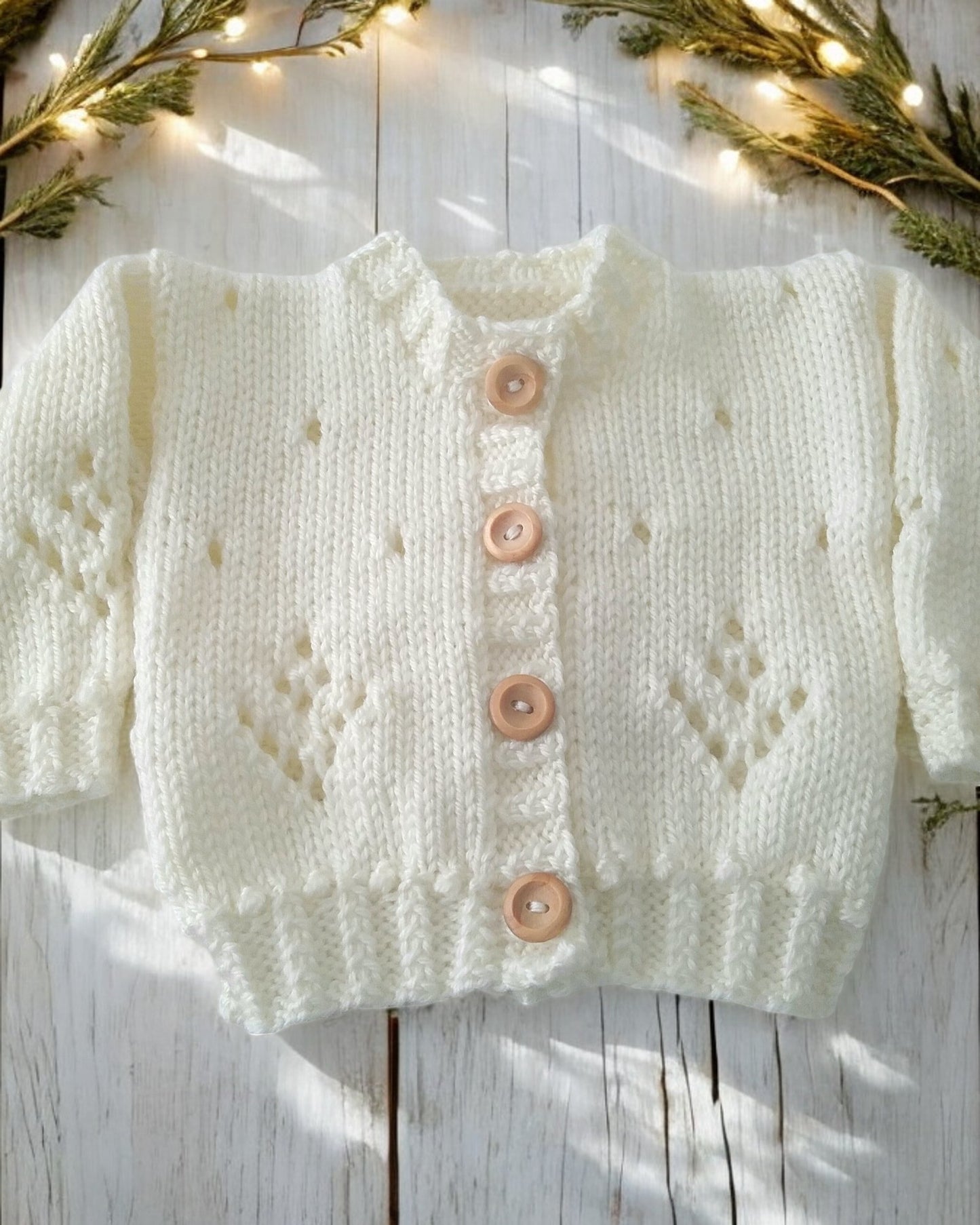 Delicate Knitted Cardigan for Baby Girl – Featuring Bobble & Lace