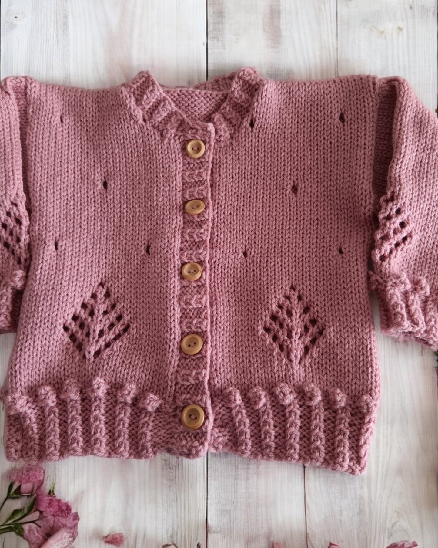 Delicate Knitted Cardigan for Baby Girl – Featuring Bobble & Lace