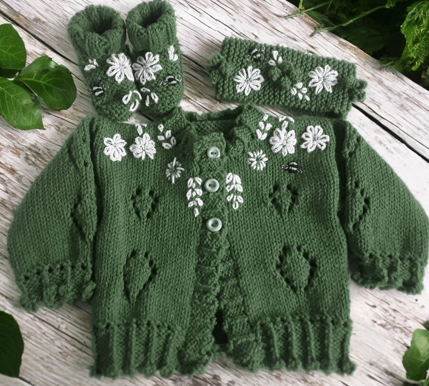 Charming Girls' Embroidered Cardigan Set: Headband & Boots Included