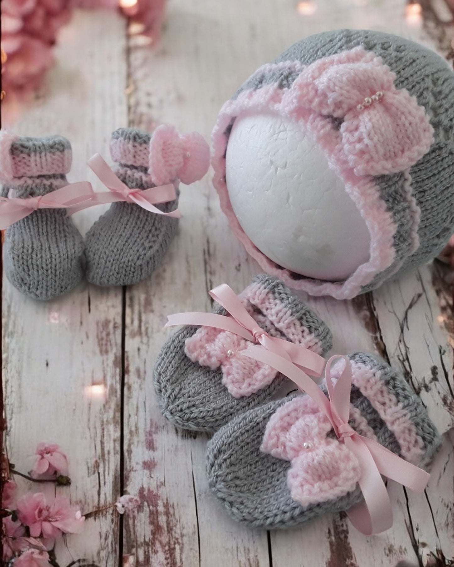 Hand Knitted Baby Girl Cardigan with Knitted Bow Trim  -Made to Order