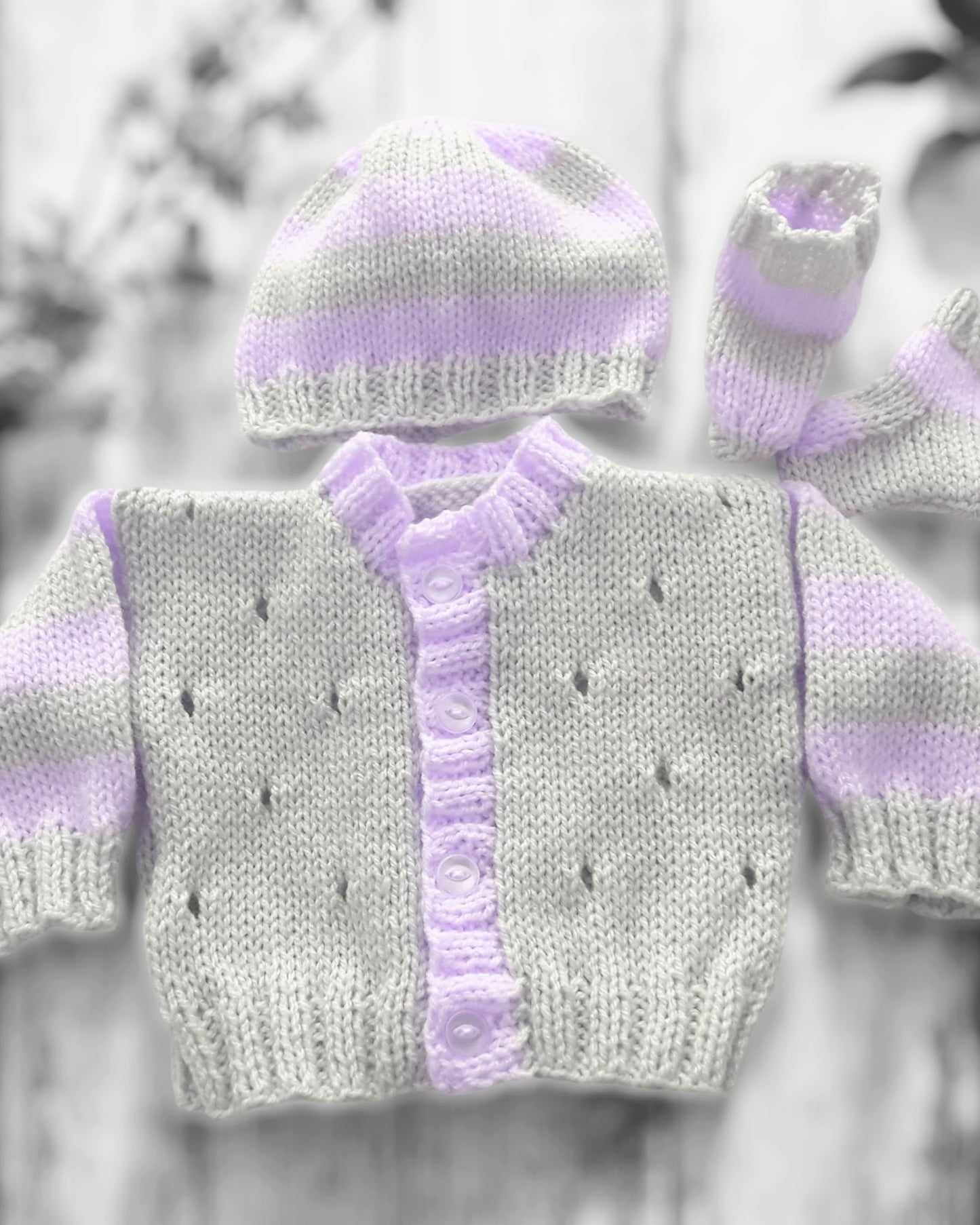 Silver & Pastel Striped unisex Knitted Baby Set