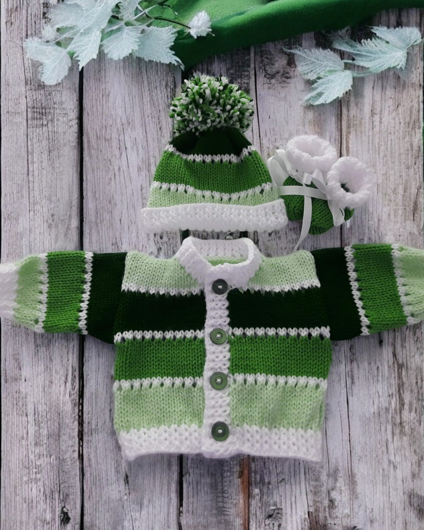 Boys' Knitted Ombre Cardigan Set – Hand-Knitted Cardigan, Hat, & Boots