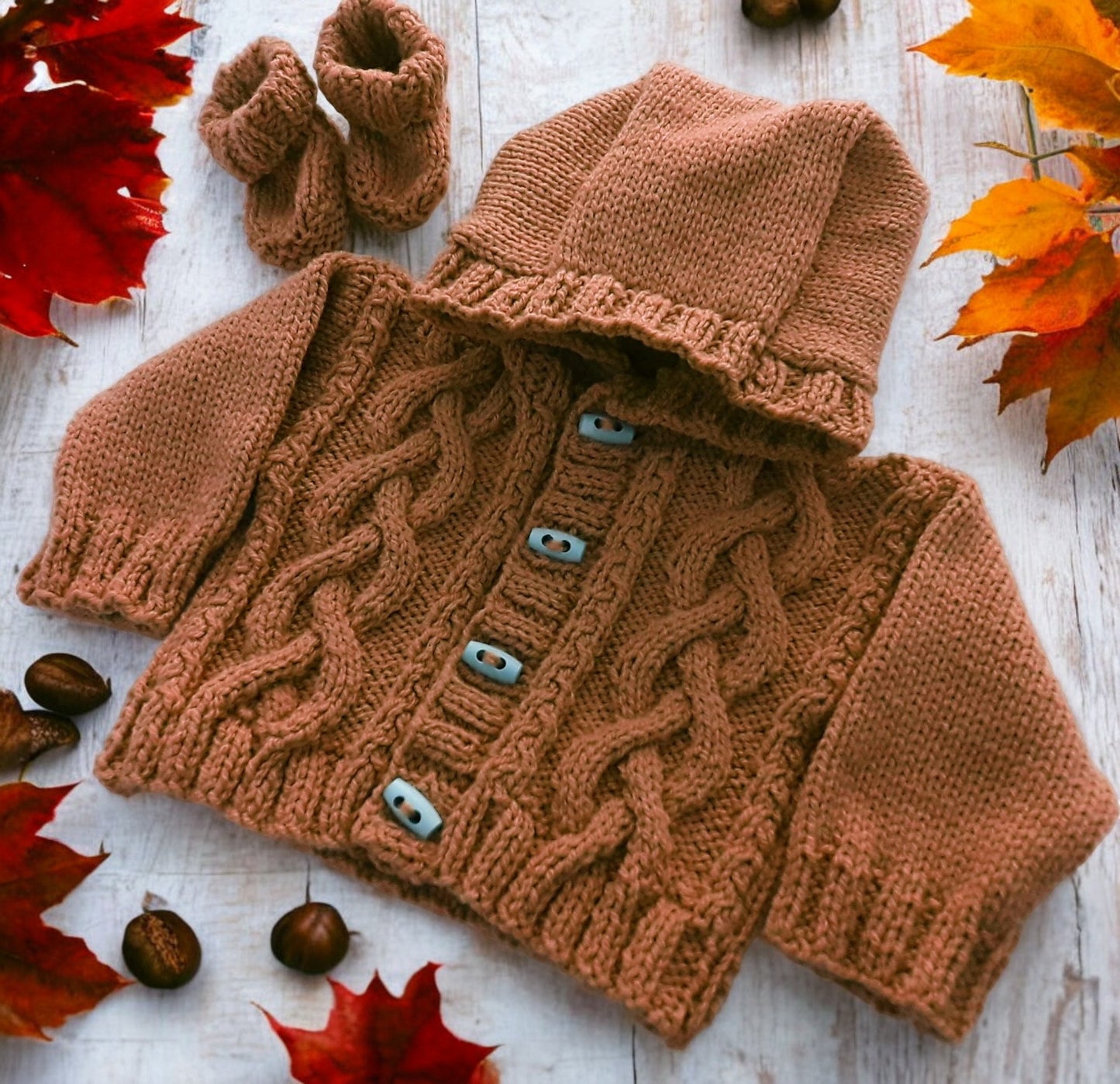 Boys' Cable Front Knitted Hoodie with Matching Boots – Cozy Baby Boy Outfit