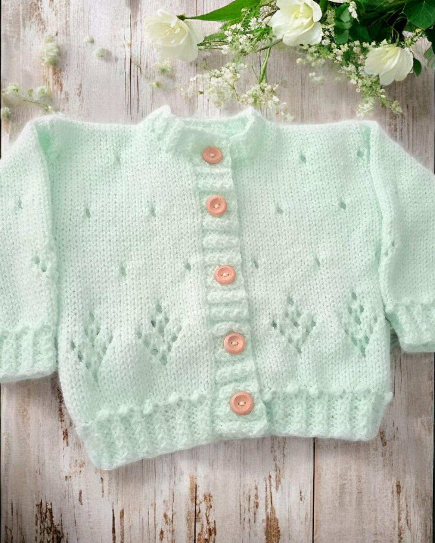 Delicate Knitted Cardigan for Baby Girl – Featuring Bobble & Lace