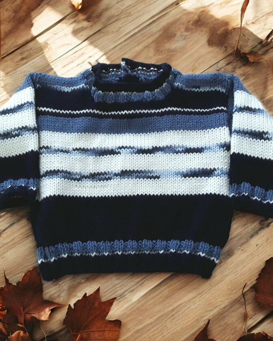 Boys' Knitted Round Neck Stripe Sweater – Hand-Knitted Striped Pullover  Product Description