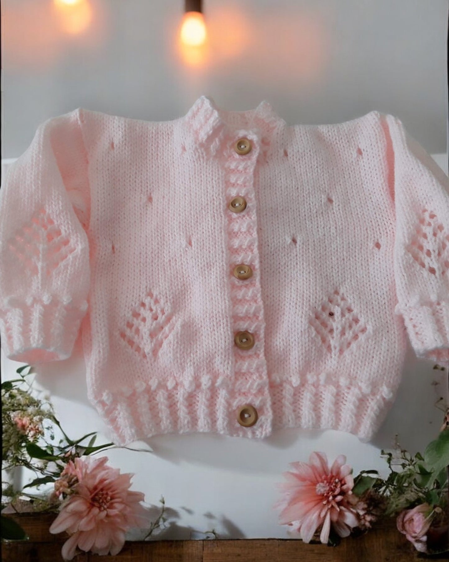 Delicate Knitted Cardigan for Baby Girl – Featuring Bobble & Lace