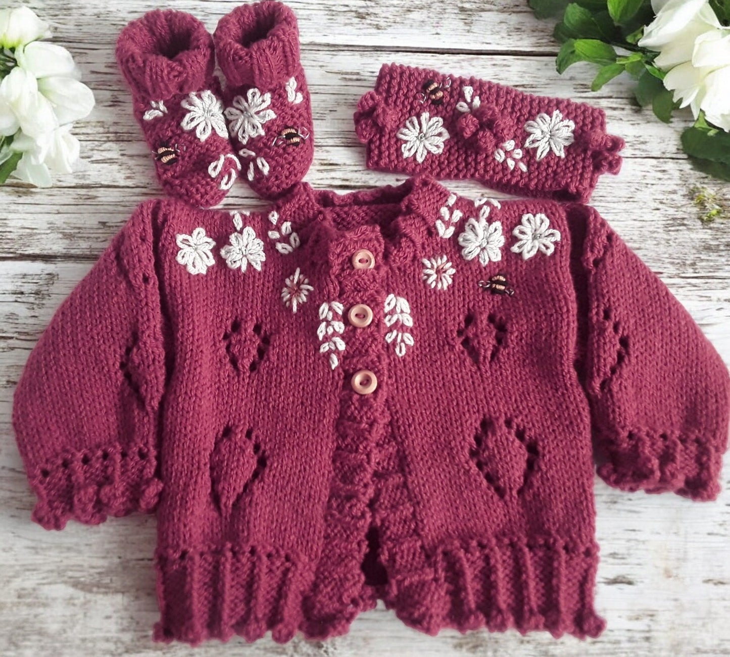 Charming Girls' Embroidered Cardigan Set: Headband & Boots Included