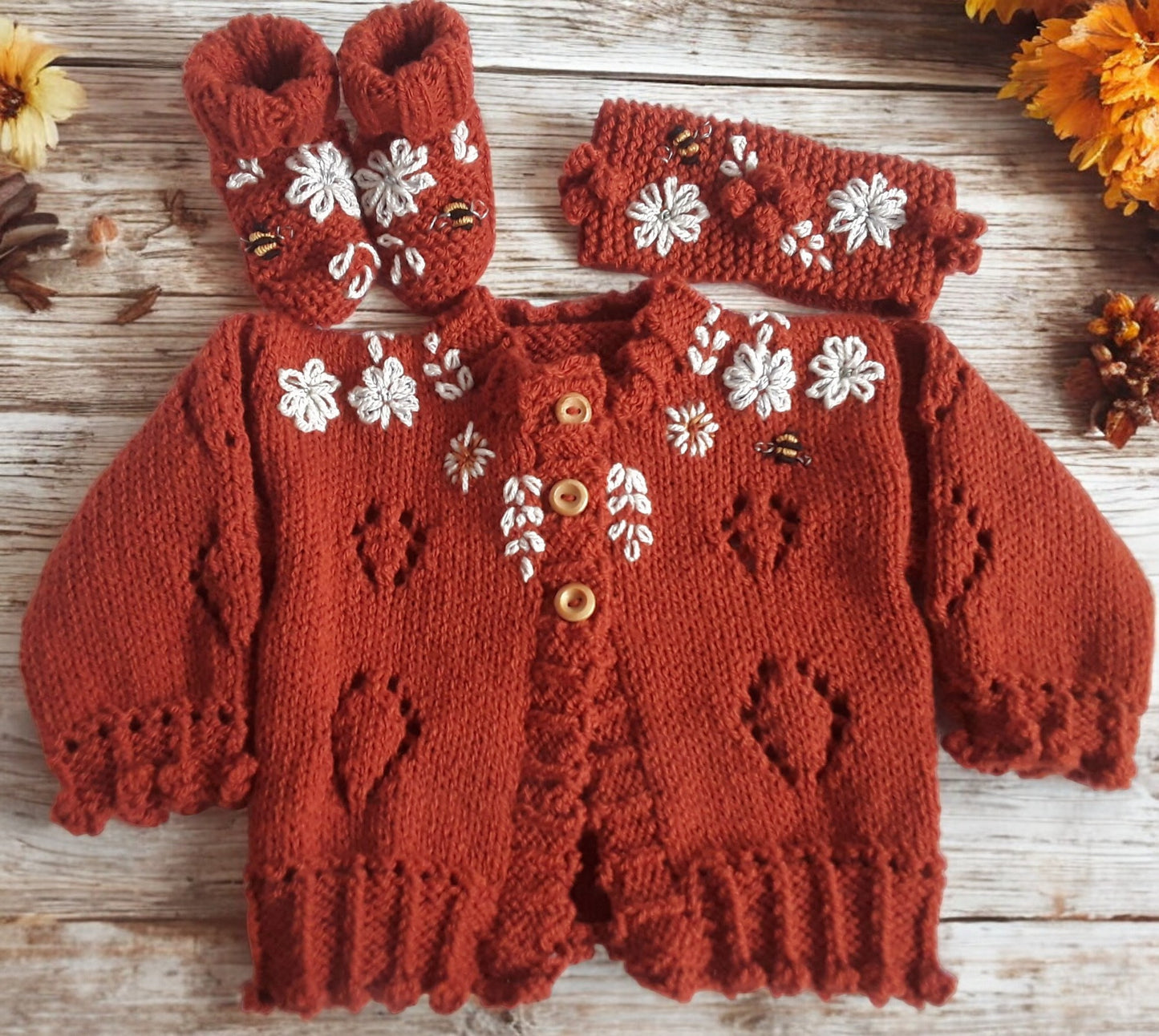 Charming Girls' Embroidered Cardigan Set: Headband & Boots Included