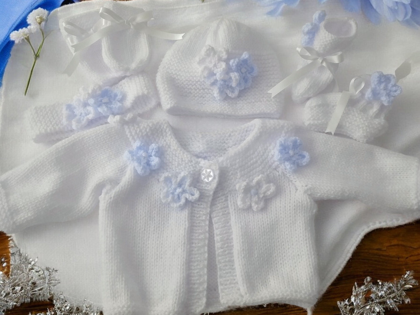 Hand Knitted Girls Cardigan with Yoke Design and Knitted Daisy Trim