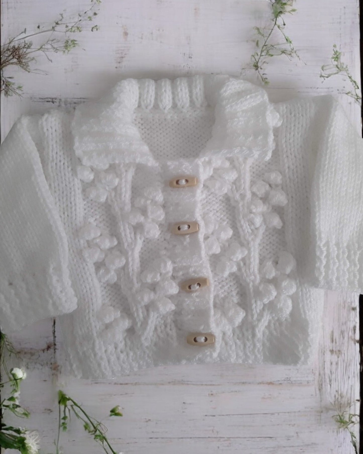 Hand-Knitted Bobble Baby Cardigan with collar: Perfect for Little Ones