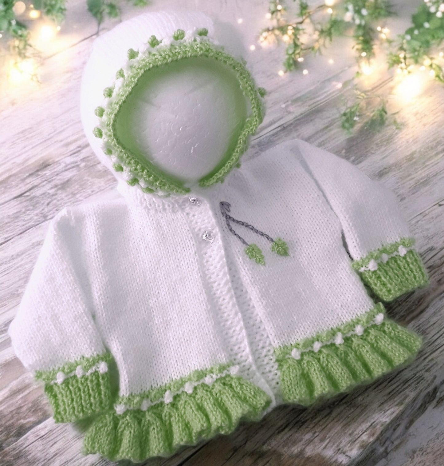 Pretty Baby Girl Hoodie – Frilly Knit Design with Flower Embroidery
