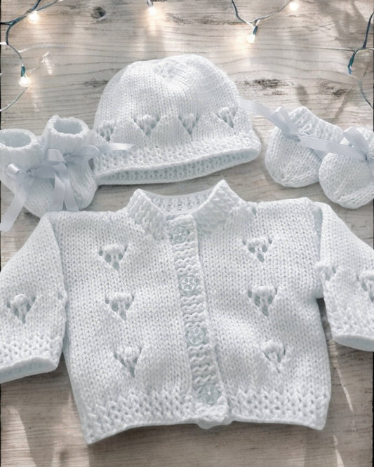 Gorgeous Hand-Knitted Unisex Baby Cardigan – Matching Hat, Booties & Mittens Available Separately