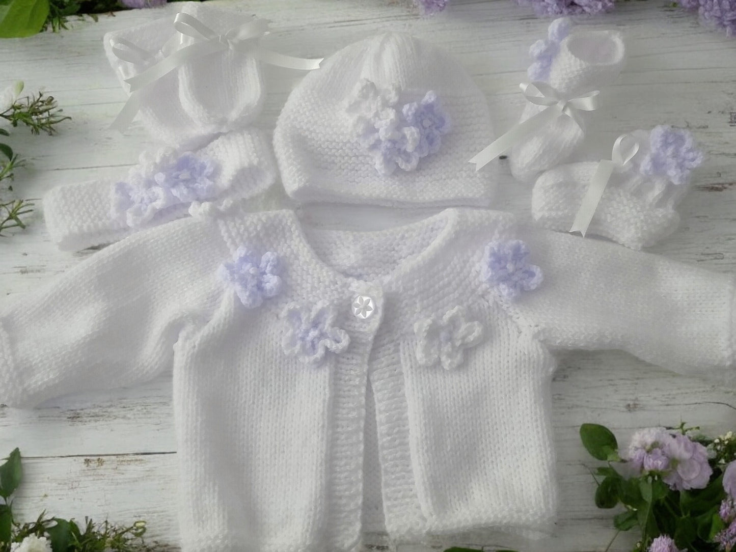 Hand Knitted Girls Cardigan with Yoke Design and Knitted Daisy Trim
