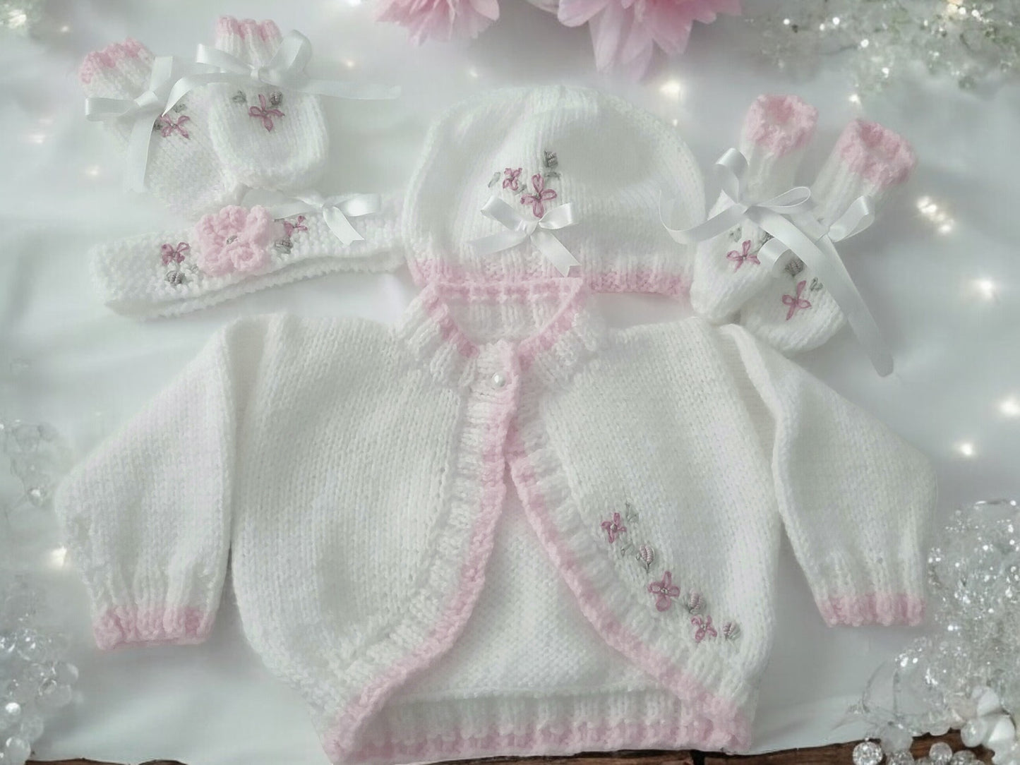 Knitted Girls Bolero-Style Cardigan with Stunning Hand-Stitched Embroidery