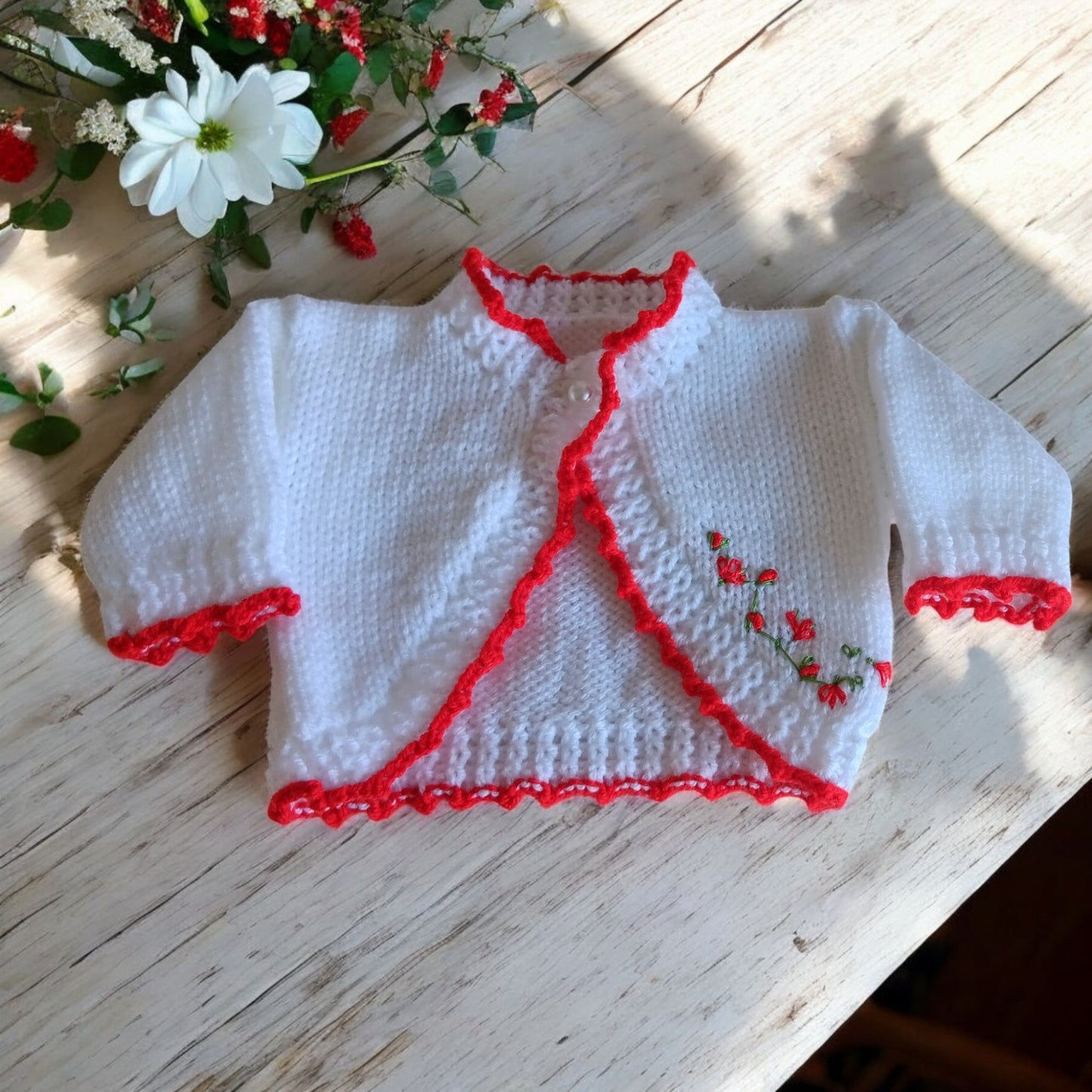 Knitted Girls Bolero-Style Cardigan with Stunning Hand-Stitched Embroidery