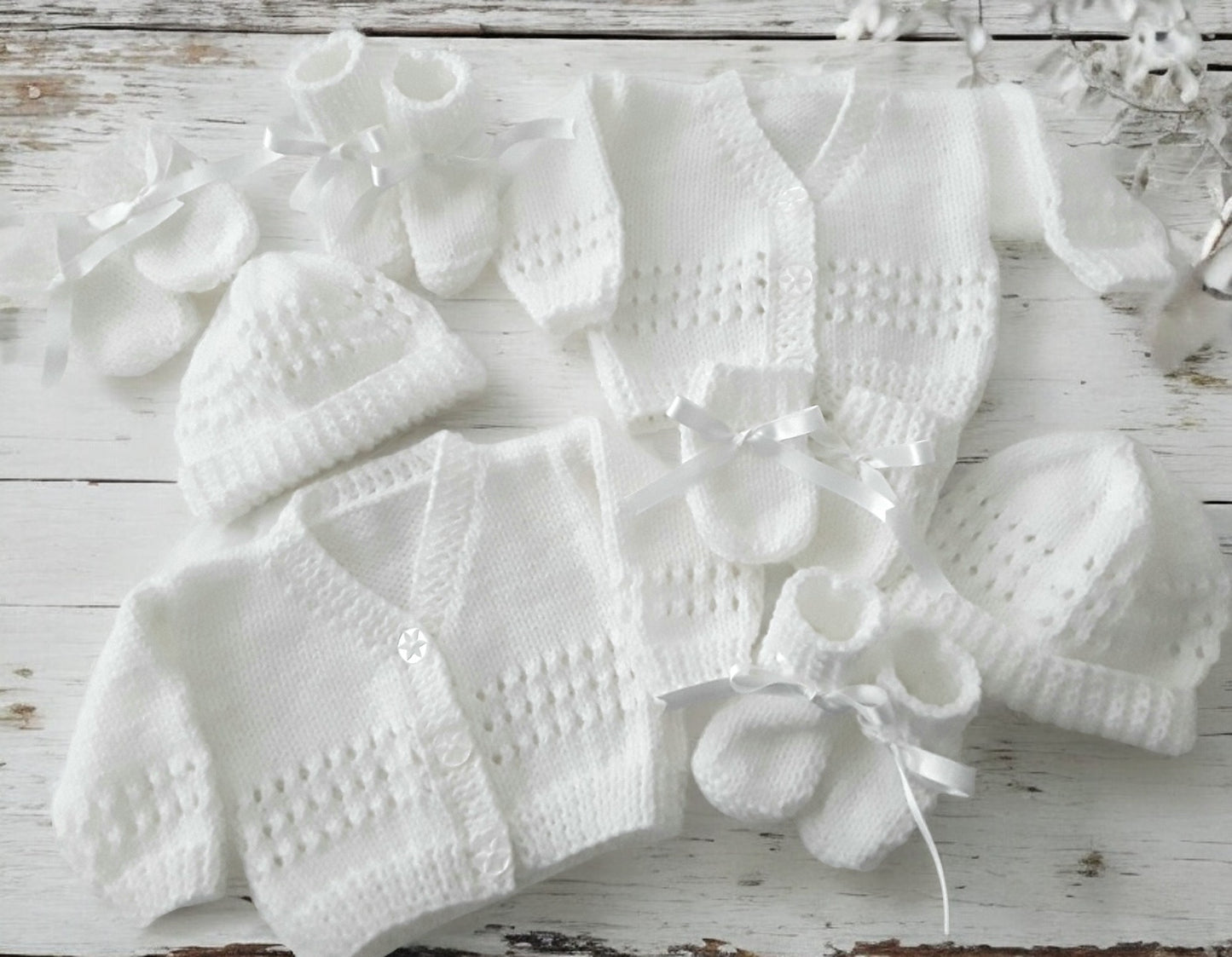 Hand-Knitted 4-Piece Coming Home Outfit in Gender Neutral Colors – Made to Order