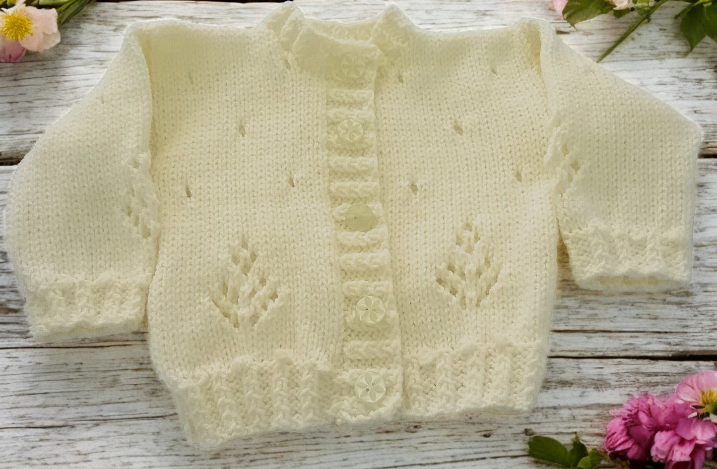 Delicate Knitted Cardigan for Baby Girl – Featuring Bobble & Lace