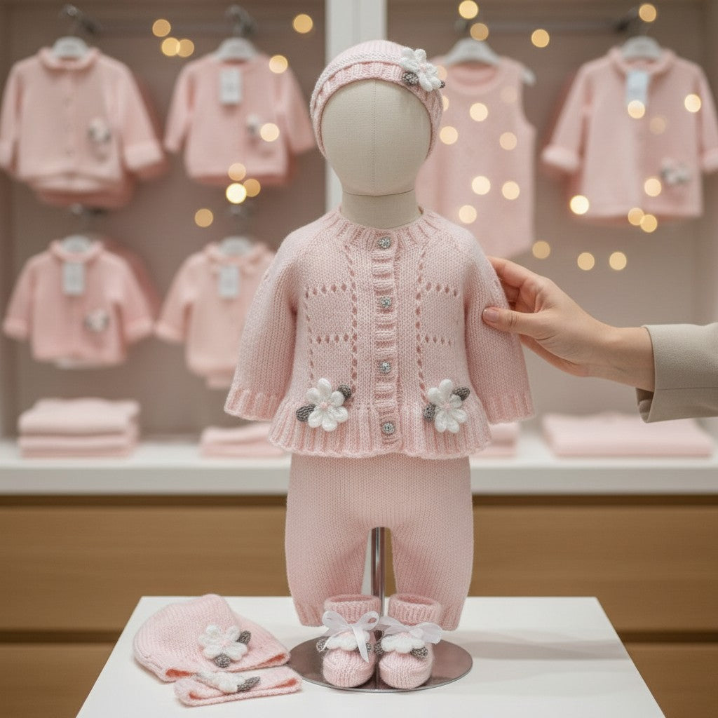 hand knitted pink little girls coming home outfit 