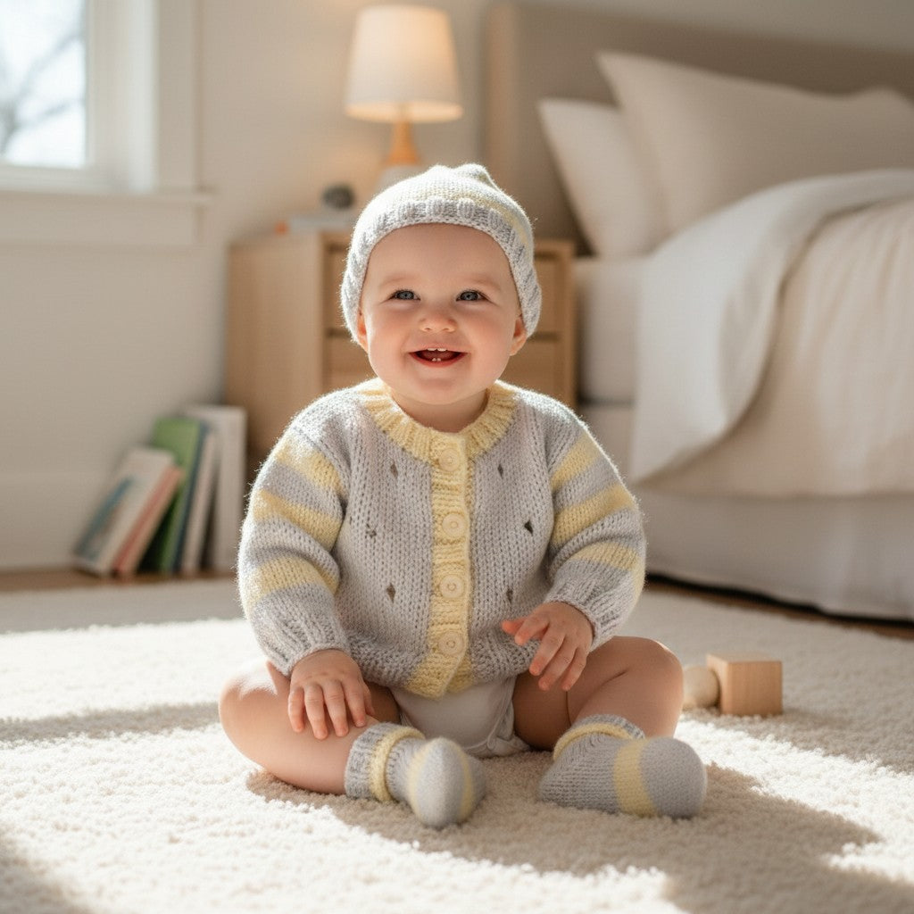 Silver & Pastel Striped unisex Knitted Baby Set