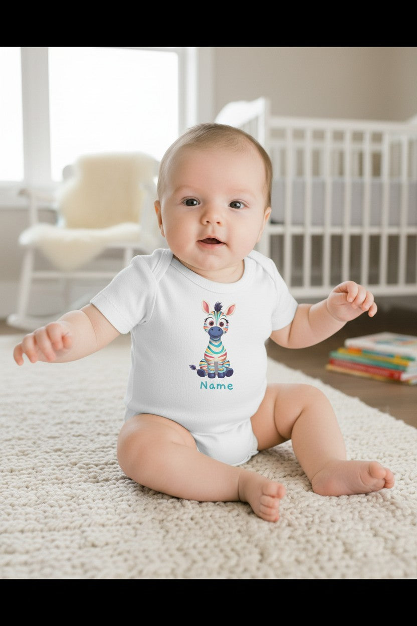 Colorful Baby Zebra Bodysuit, Infant Onesie with Cute Zebra Illustration