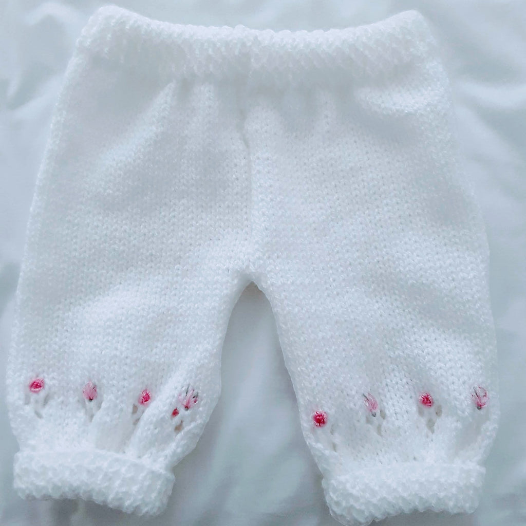 Hand knitted baby girl leggings embroidered to match any outfit