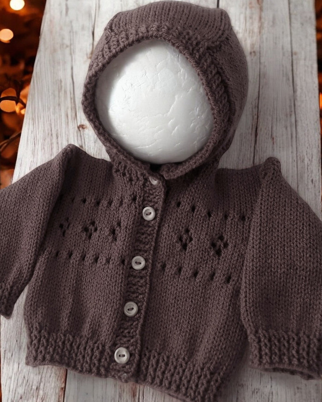 Hand knitted brown baby hoodie with hood, handmade newborn cardigan, gender neutral baby sweater, baby shower gift, coming home outfit