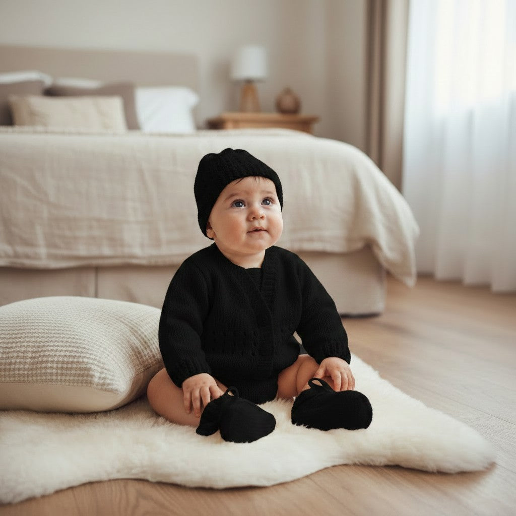 Hand-Knitted 4-Piece Coming Home Outfit in Gender Neutral Colors – Made to Order