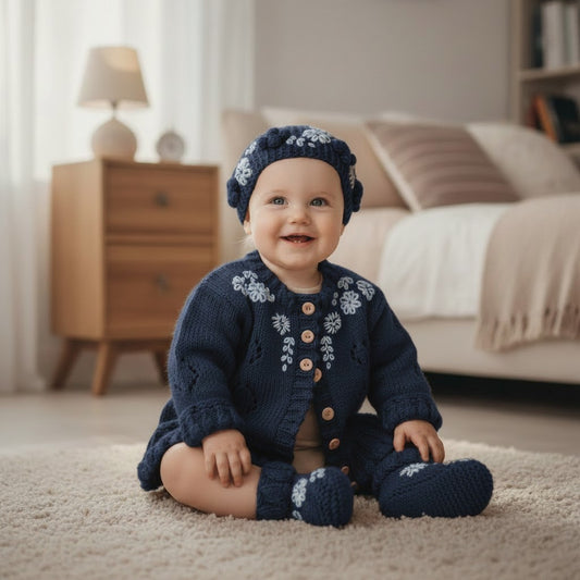 Charming Girls' Embroidered Cardigan Set: Headband & Boots Included
