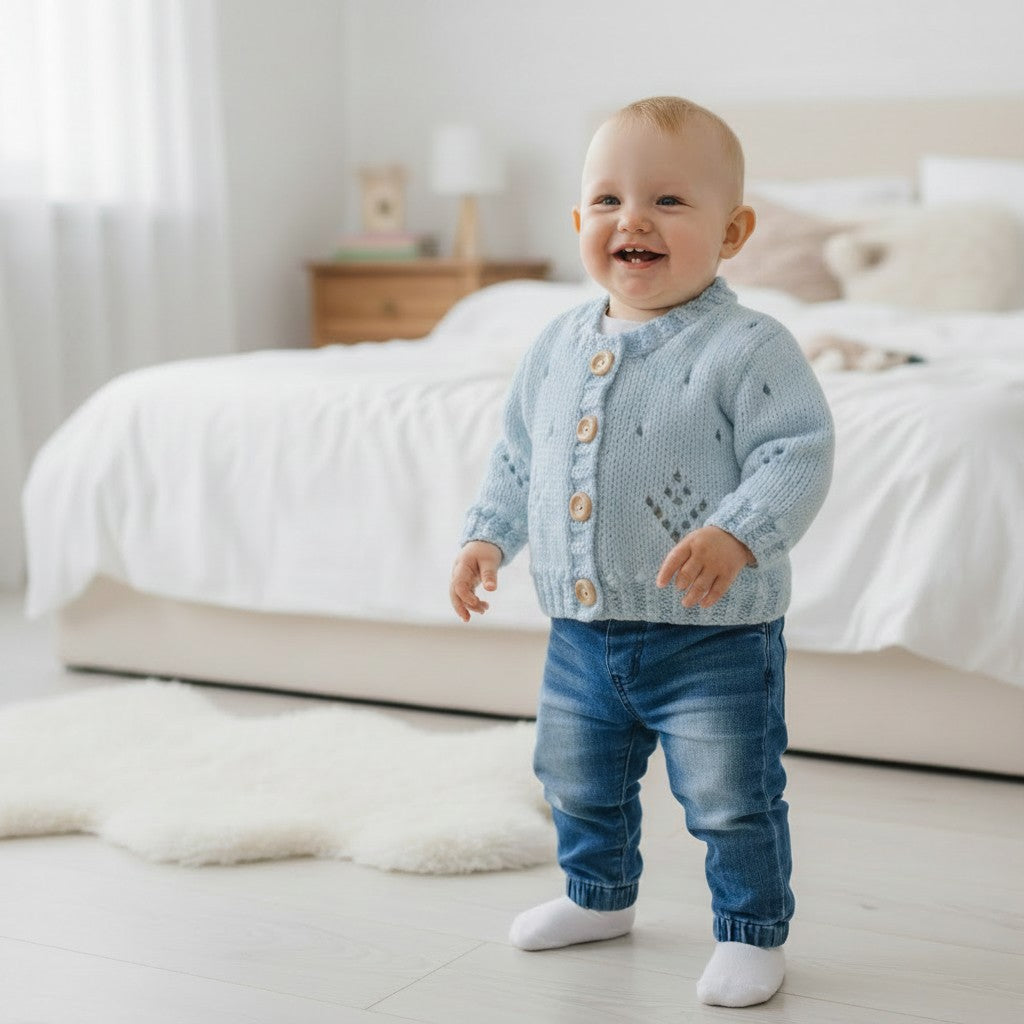Delicate Knitted Cardigan for Baby Girl – Featuring Bobble & Lace