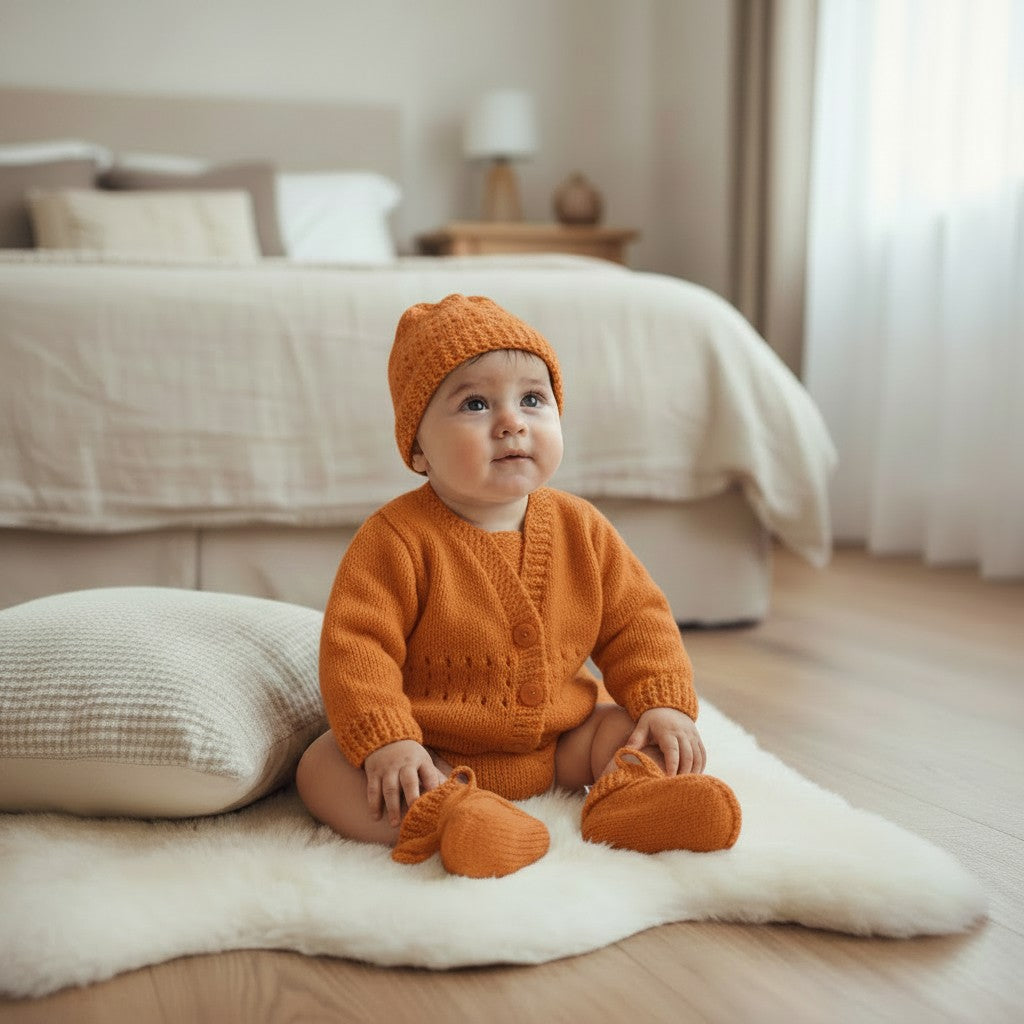 Hand-Knitted 4-Piece Coming Home Outfit in Gender Neutral Colors – Made to Order