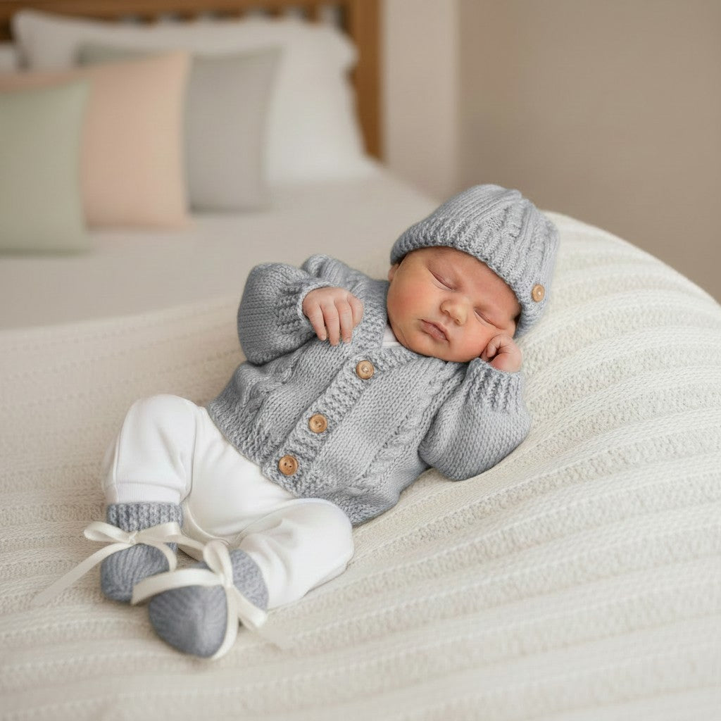 Hand knitted  Baby Cardigan with cable design