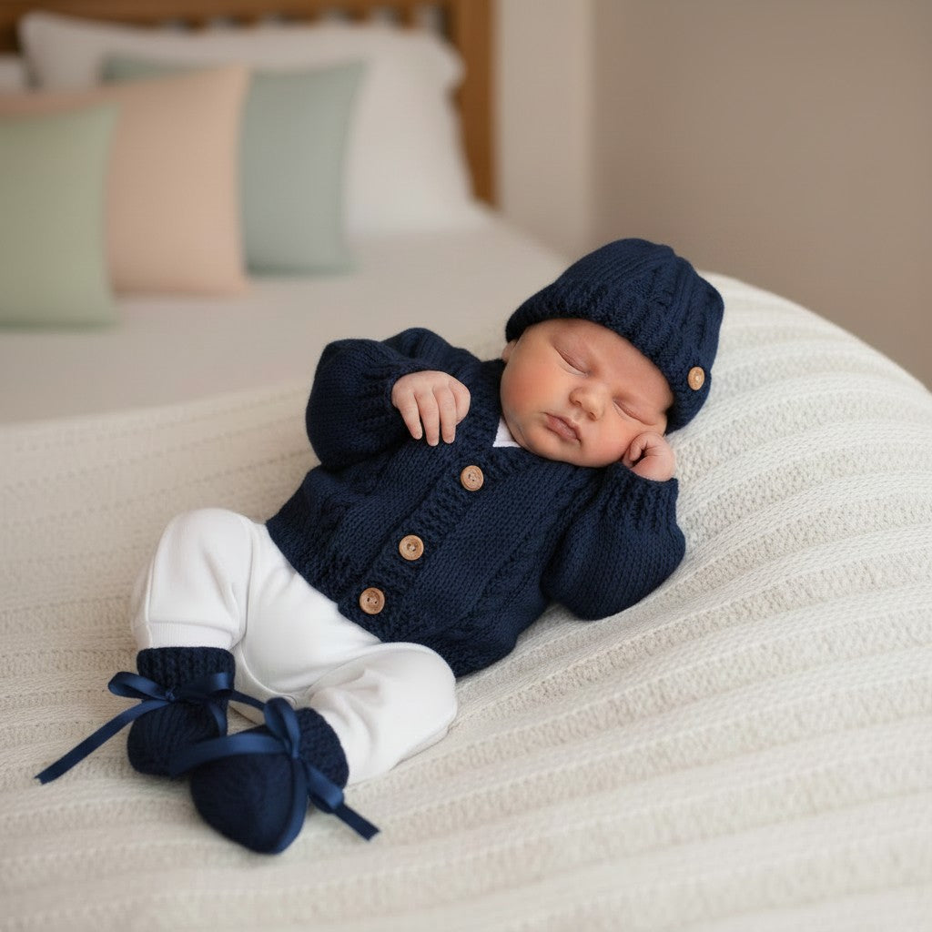 Hand knitted  Baby Cardigan with cable design
