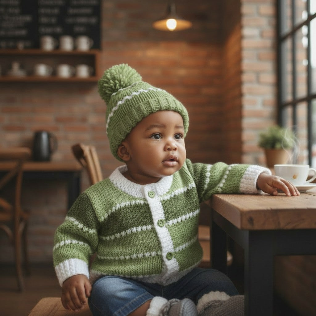 Boys' Knitted Ombre Cardigan Set – Hand-Knitted Cardigan, Hat, & Boots