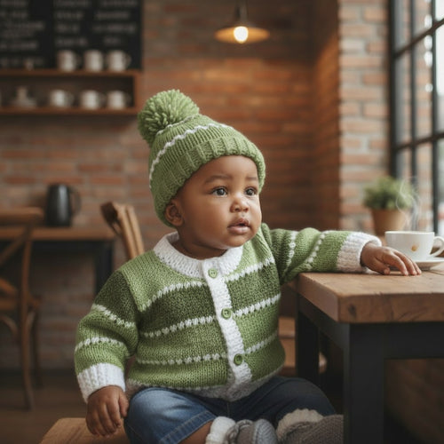 Boys' Knitted Ombre Cardigan Set – Hand-Knitted Cardigan, Hat, & Boots