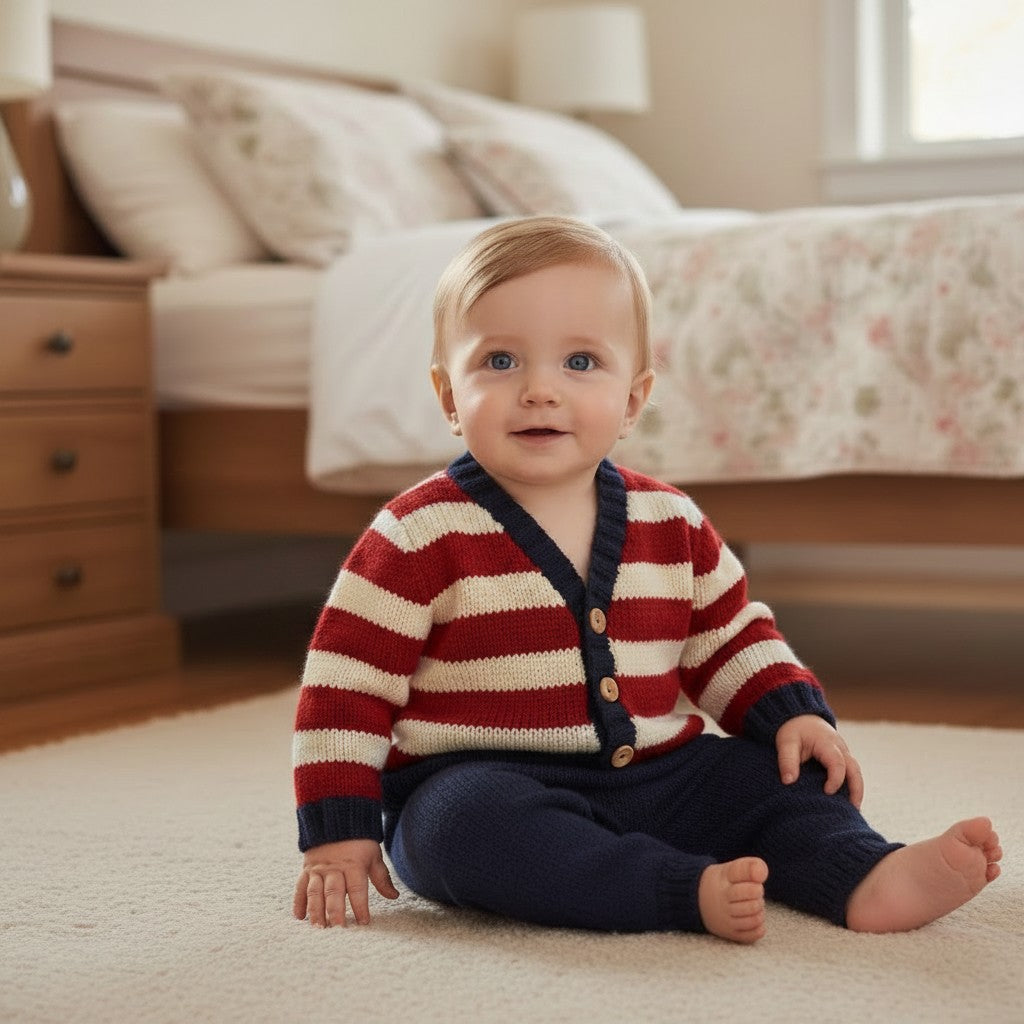 Bright and Bold Boys' Knitted V-Neck Cardigan – Colorful Design with Wooden Buttons