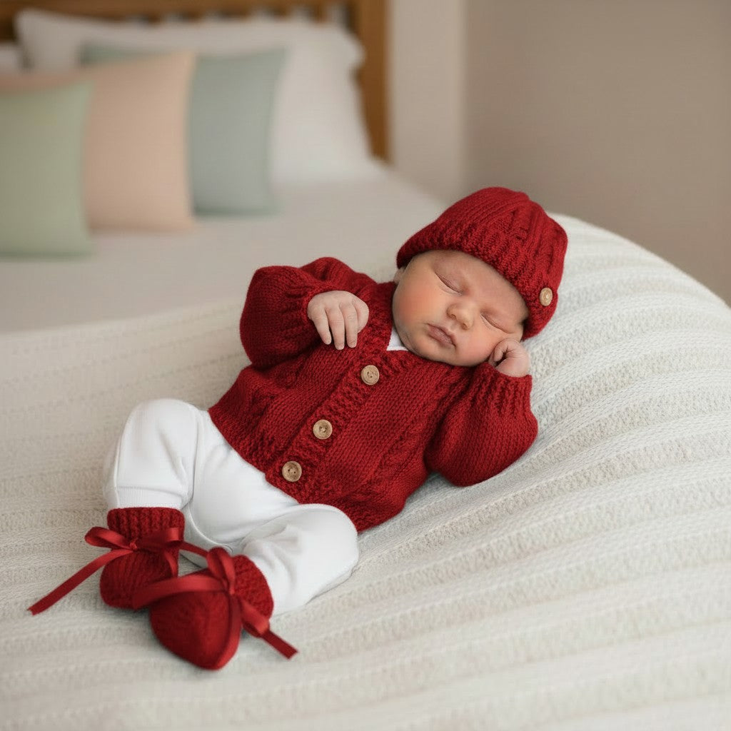 Hand knitted  Baby Cardigan with cable design