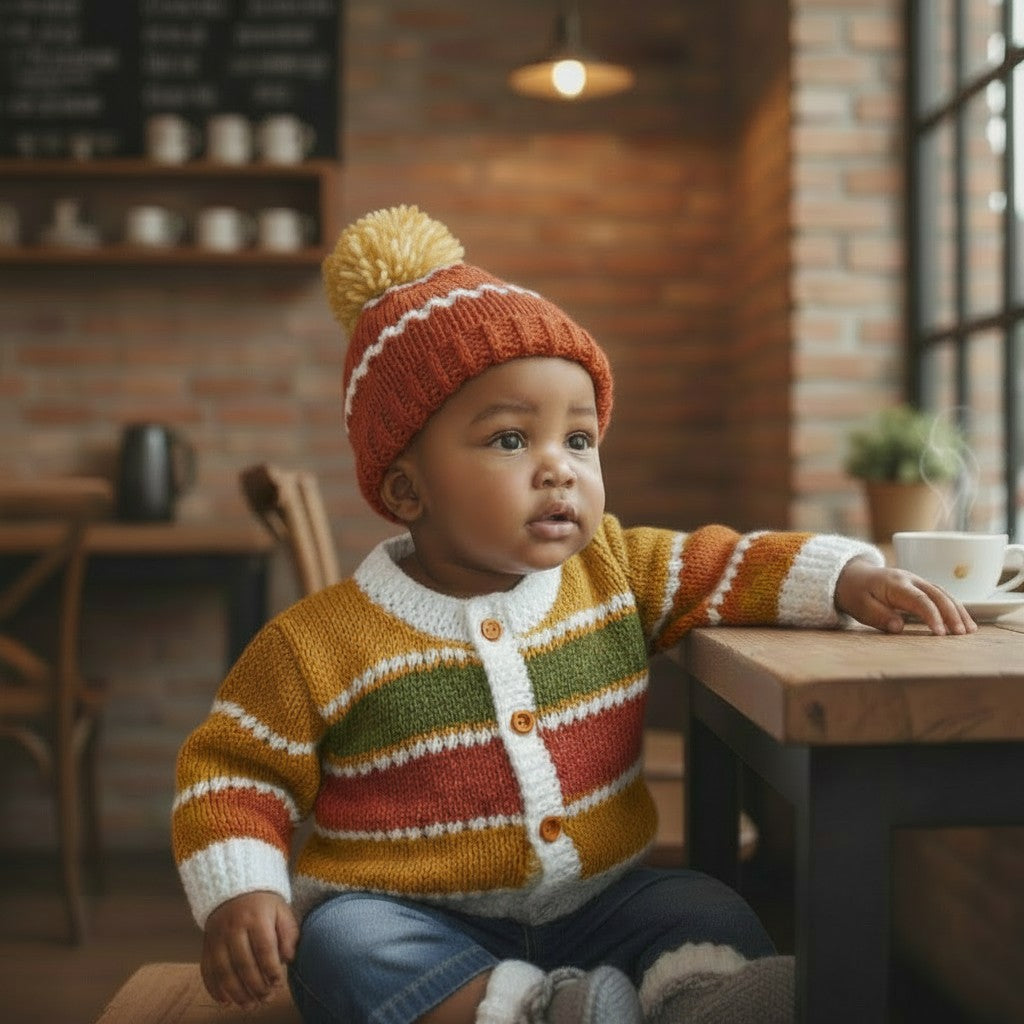 Boys' Knitted Ombre Cardigan Set – Hand-Knitted Cardigan, Hat, & Boots