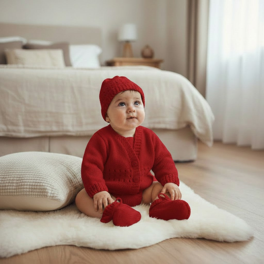 Hand-Knitted 4-Piece Coming Home Outfit in Gender Neutral Colors – Made to Order