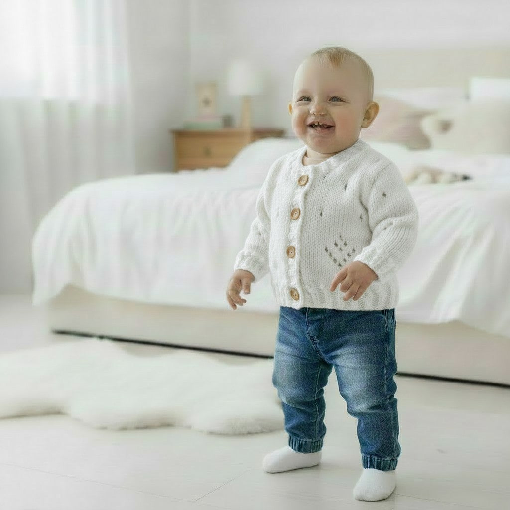 Delicate Knitted Cardigan for Baby Girl – Featuring Bobble & Lace